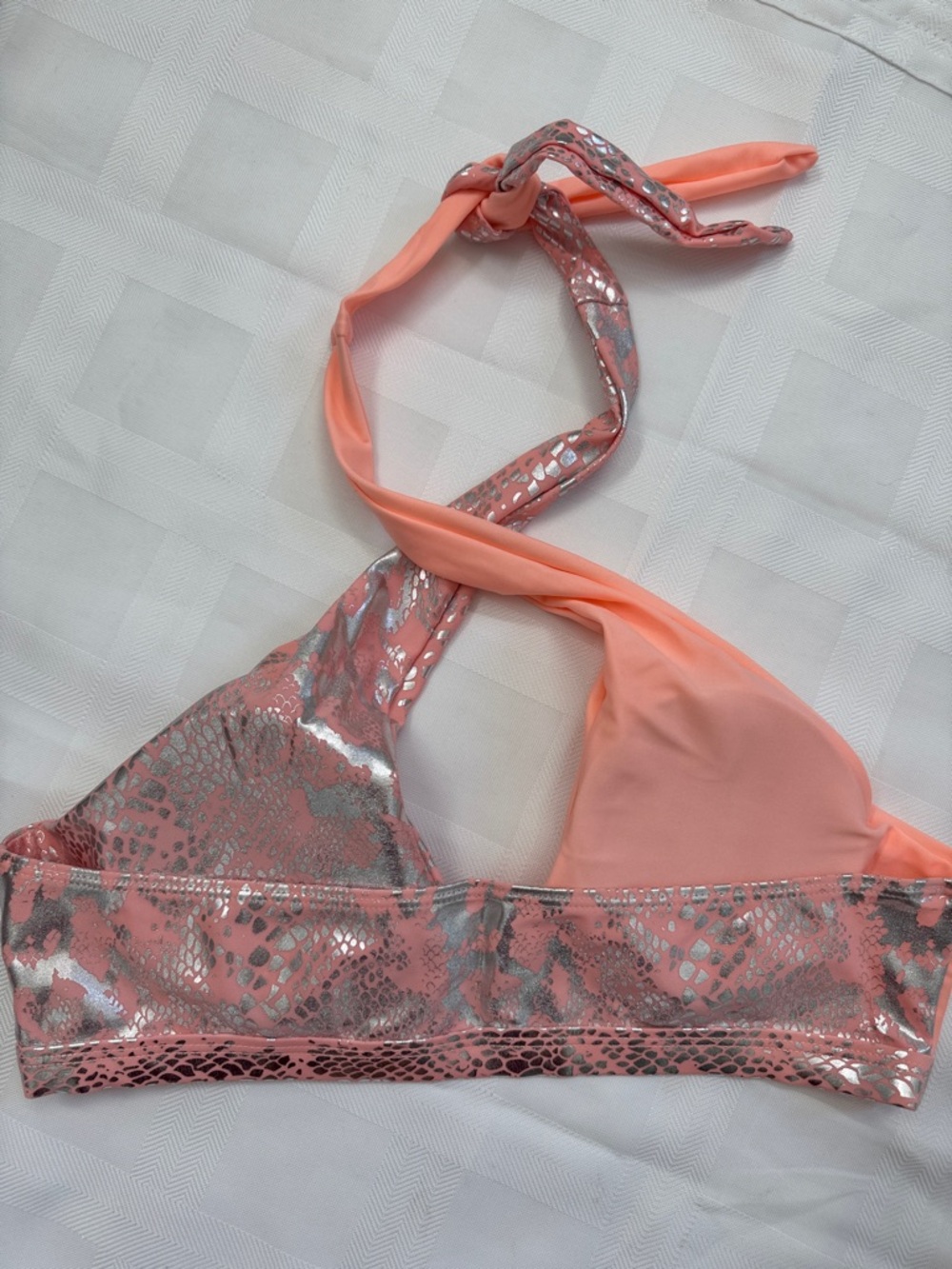Set of 2 Coral Pink Silver Metallic Bikini Set/Cream Iridescent 1 Pc - Picture 4 of 16